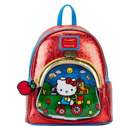 Loungefly Mochila 50th Anniversary Hello Kitty Cuero Vegano Correas Ajustables Bolsillos Laterales Forro Interior Dorado 26cm