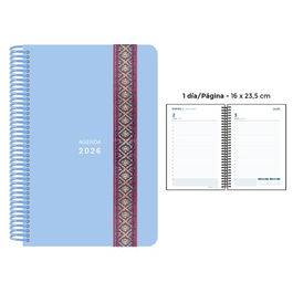 Agenda Anual (2026) Senfort Pastel Espiral Tapa Pp Con Goma Decorada 160X235 D/P Azul