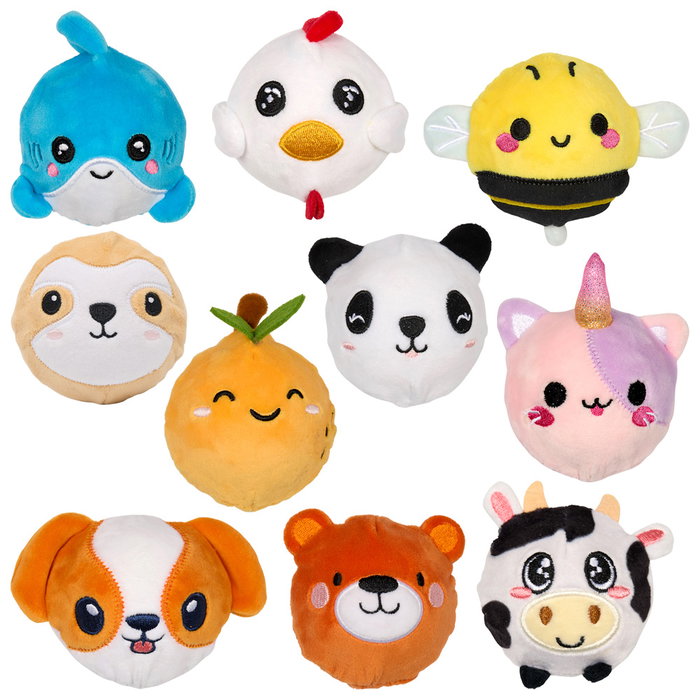 Jeux 2 momes Peluche Pelota Rebotante - Surtido de 10 modelos: tiburón, pollo, abeja, perezoso, naranja, panda, gaticornio, perro, oso, vaca