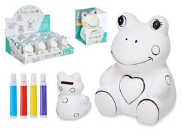 Pincello Hucha Rana Cerámica Blanca con 4 Rotuladores 9x12x9 cm (Set de 24)