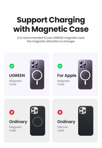 UGREEN 25208 Batería Externa 10000 mAh Cargador Inalámbrico Beige para iPhone 12-15 Series, Carga Rápida PD 20W