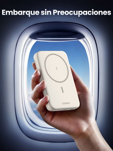 UGREEN 25208 Batería Externa 10000 mAh Cargador Inalámbrico Beige para iPhone 12-15 Series, Carga Rápida PD 20W