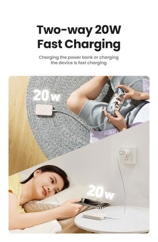 UGREEN 25208 Batería Externa 10000 mAh Cargador Inalámbrico Beige para iPhone 12-15 Series, Carga Rápida PD 20W