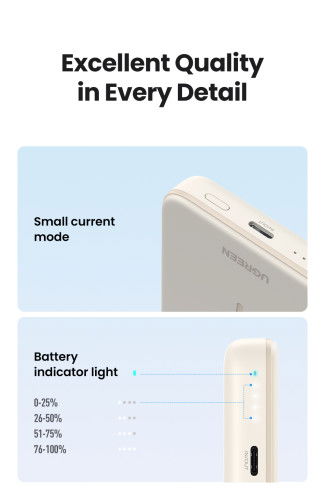 UGREEN 25208 Batería Externa 10000 mAh Cargador Inalámbrico Beige para iPhone 12-15 Series, Carga Rápida PD 20W