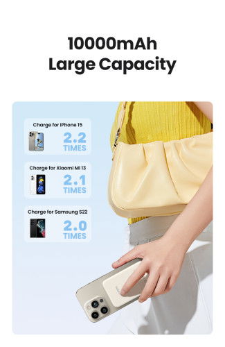 UGREEN 25208 Batería Externa 10000 mAh Cargador Inalámbrico Beige para iPhone 12-15 Series, Carga Rápida PD 20W