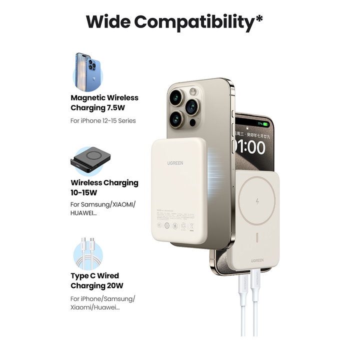 Ugreen 25208 Batería Externa MagSafe 10000mAh 20W Beige Ugreen 25208 Batería Externa MagSafe 10000mAh 20W Beige