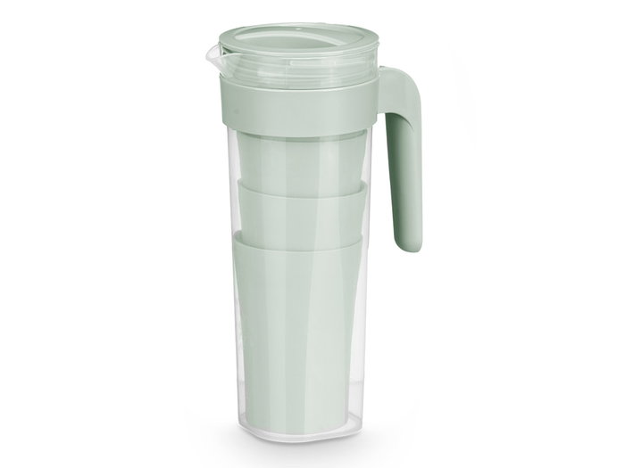 Leknes Set Jarra y 4 Vasos Verde 1.4L | Vasos 400ml | Plástico PP | 14x24.7x10 cm (Set de 24)