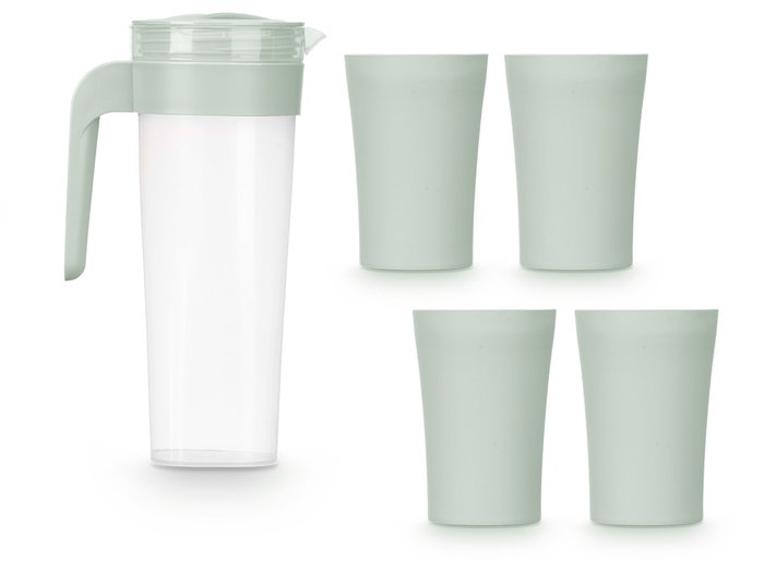 Leknes Set Jarra y 4 Vasos Verde 1.4L | Vasos 400ml | Plástico PP | 14x24.7x10 cm (Set de 24)