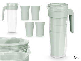 Leknes Set Jarra y 4 Vasos Verde 1.4L | Vasos 400ml | Plástico PP | 14x24.7x10 cm (Set de 24)