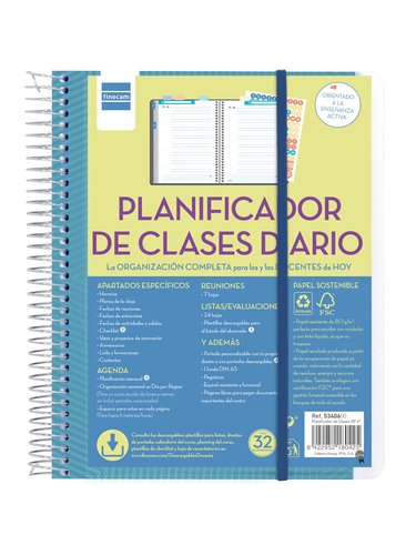 Finocam Planificador de Clases Docente Diario 1 Día Página Azul Grande