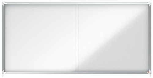 Nobo Vitrina de anuncios Premium Plus magnética blanca con puerta corredera para 27 hojas A4