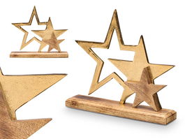 Giftdecor Soporte Decoracion Triple Estrella Dorado 31x28x6 cm (Set de 6)