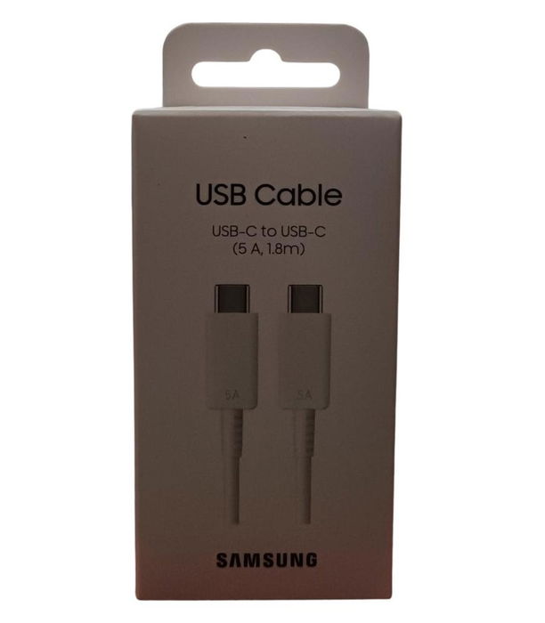 Samsung Cable USB-C a USB-C 1.8m (EP-DX510JWEGEU) - Blanco, 5A, Carga Rápida, Compatible con Smartphones, Tablets y Portátiles