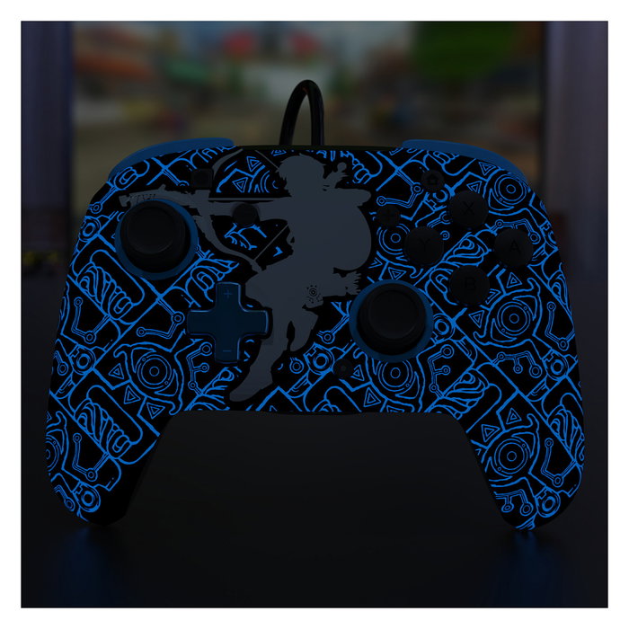 PDP Rematch Glow Sheikah Shoot - Mando controlador alámbrico Gamepad para Nintendo Switch, Nintendo Switch Lite y OLED, USB, Negro/Azul