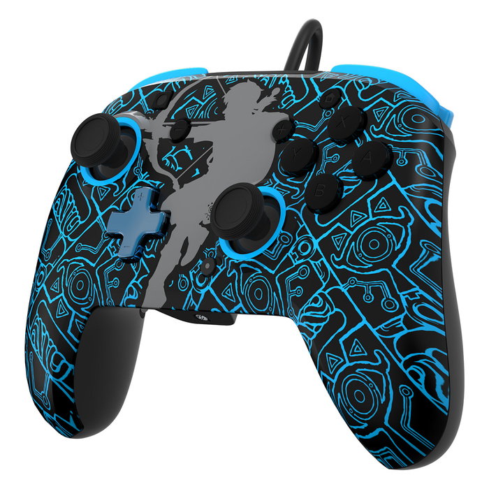 PDP Rematch Glow Sheikah Shoot - Mando controlador alámbrico Gamepad para Nintendo Switch, Nintendo Switch Lite y OLED, USB, Negro/Azul