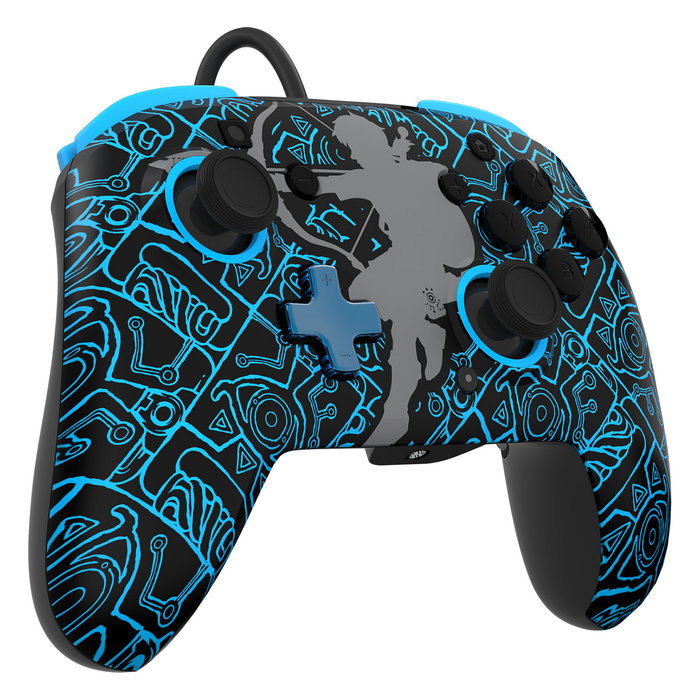 PDP Rematch Glow Sheikah Shoot - Mando controlador alámbrico Gamepad para Nintendo Switch, Nintendo Switch Lite y OLED, USB, Negro/Azul