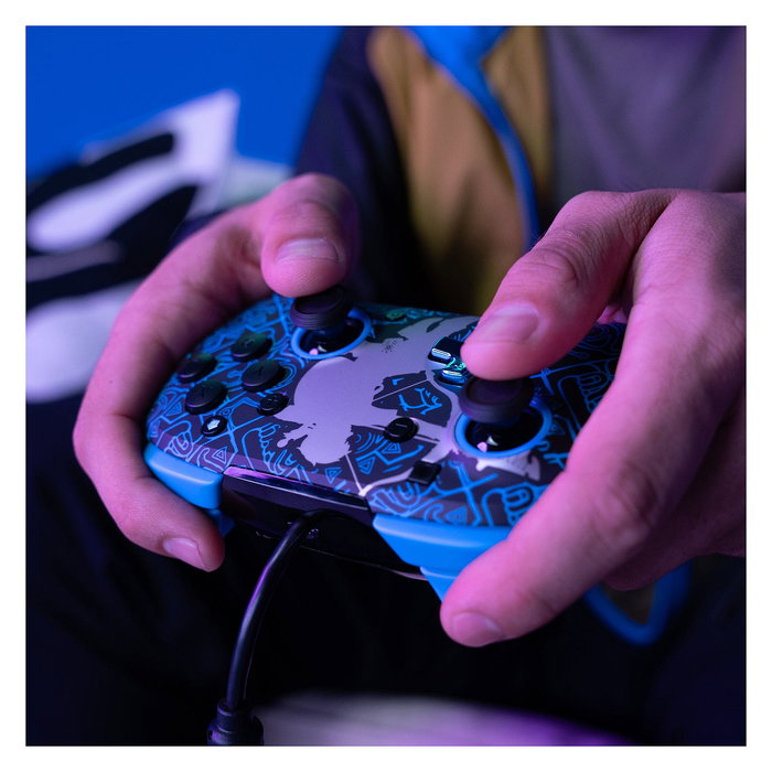 PDP Rematch Glow Sheikah Shoot - Mando controlador alámbrico Gamepad para Nintendo Switch, Nintendo Switch Lite y OLED, USB, Negro/Azul