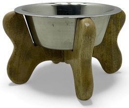 DKD Home Decor Comedero para Mascotas de Acero y Mango Hueso Marrón