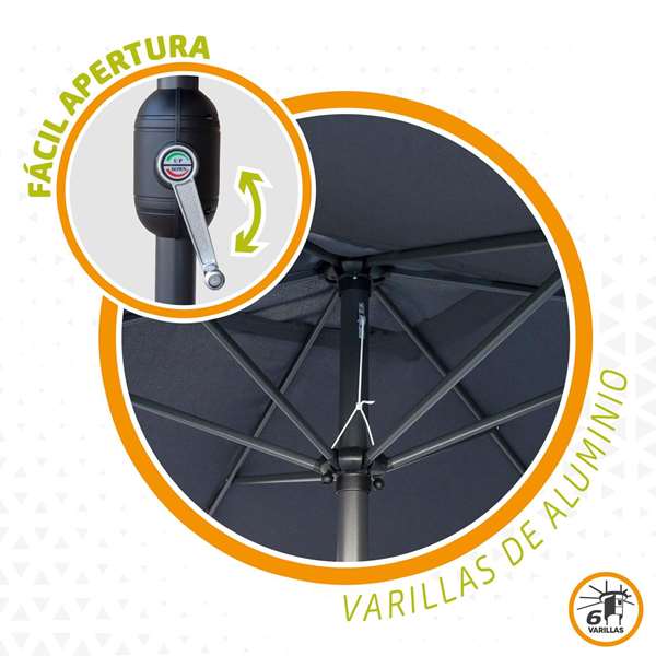 Color Baby Parasol Terraza 300 cm con Chimenea y Mástil de Aluminio 4,8 cm Color Antracita