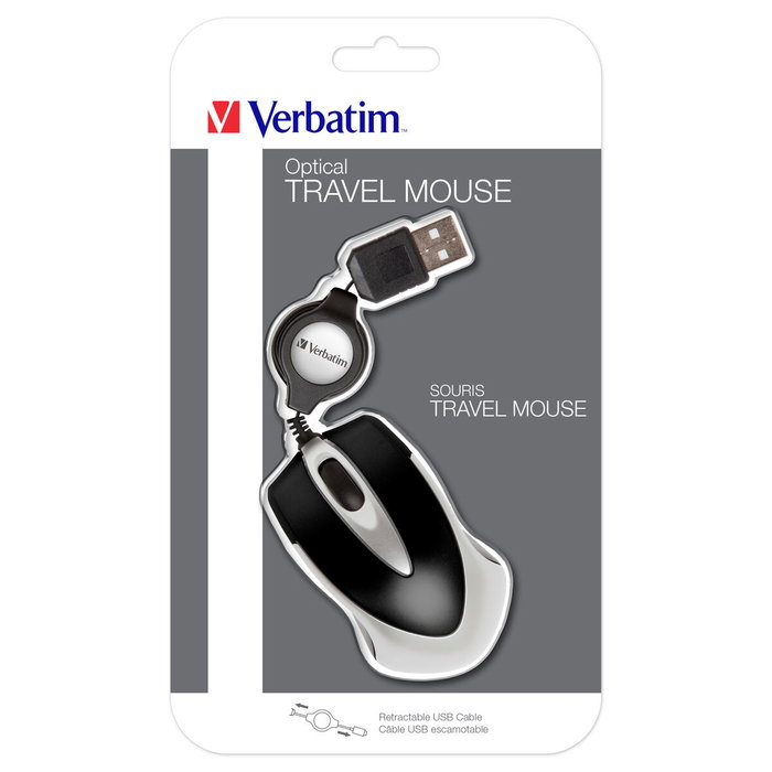 Verbatim Go Mini Ratón Óptico de Viaje con Cable USB Retráctil, Negro