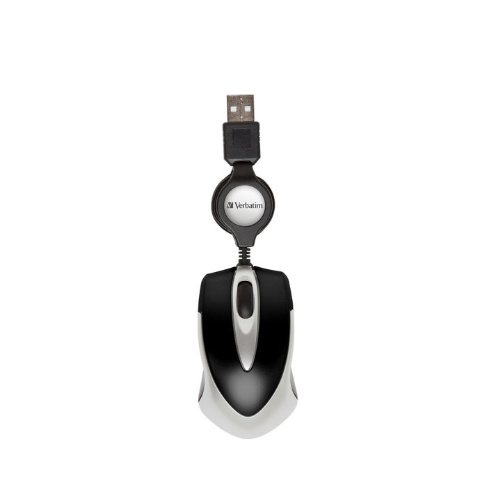 Verbatim Go Mini Ratón Óptico de Viaje con Cable USB Retráctil, Negro