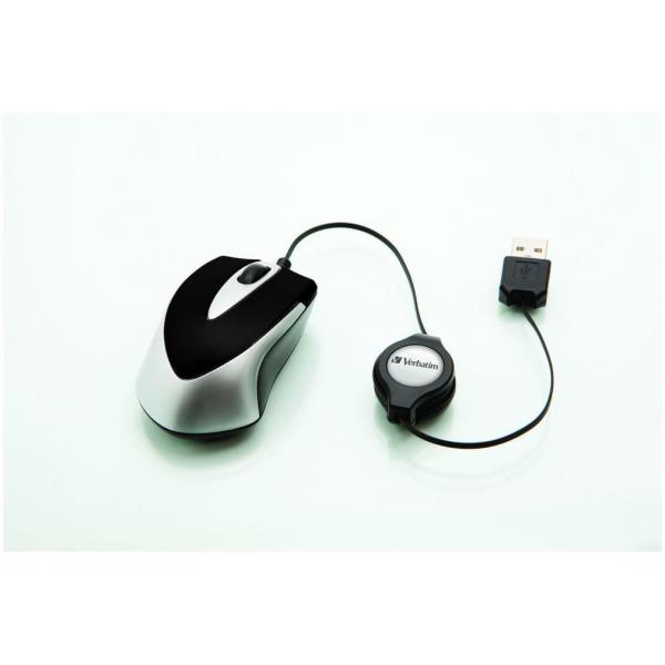 Verbatim Go Mini Ratón Óptico de Viaje con Cable USB Retráctil, Negro