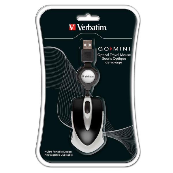 Verbatim Go Mini Ratón Óptico de Viaje con Cable USB Retráctil, Negro
