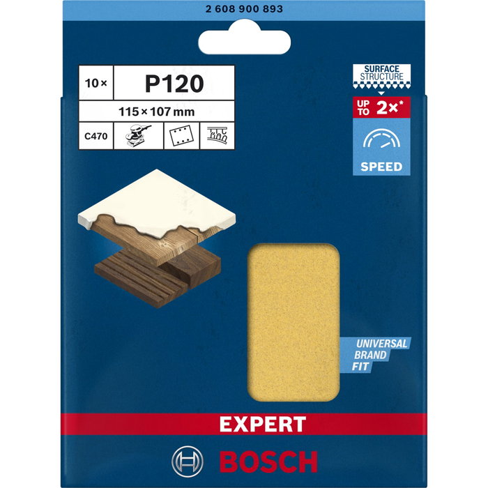 Bosch EXPERT C470 Papel de Lija 115 x 107 mm Grano 120, 10 unidades