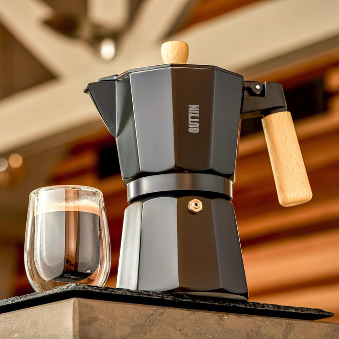 Inde Cafetera de Aluminio para 9 servicios con inducción y mango de madera Quttin 450ml (6 Unidades)