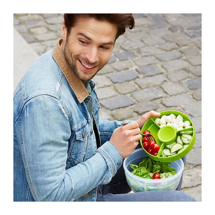 Emsa N1060700 Salatbox Redonda con Compartimento y Caja para Aderezo, 2.6 L, Transparente y Verde