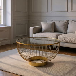 Mesa Centro Oro Metal-Cristal 75 X 75 X 39,50 cm