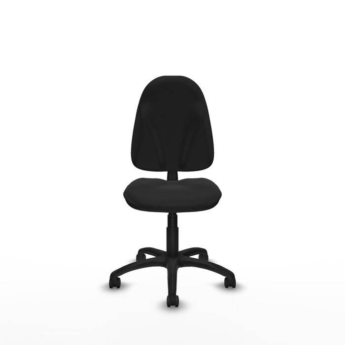 Silla de oficina Algarra con mecanismo Contacto permanente básico tapizada con Similpiel color Negro. Equipada con Base poliamida negra, Sin brazos y Ruedas de parqué