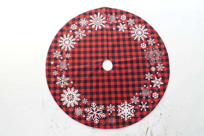 DKD Home Decor Base Árbol Navidad Alpina Roja Blanca y Negra de Poliéster 121 x 1 x 121 cm (2 Unidades)