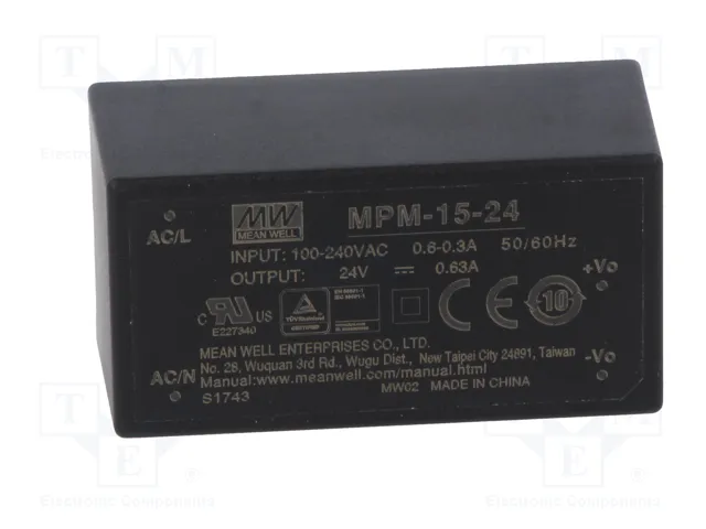 MEAN WELL MPM-15-24 Convertidor AC/DC 15W 24V DC