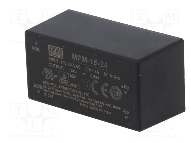 MEAN WELL MPM-15-24 Convertidor AC/DC 15W 24V DC