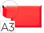 Liderpapel Carpeta Dossier A3 Cierre Cremallera Rojo Translucido 180 micras