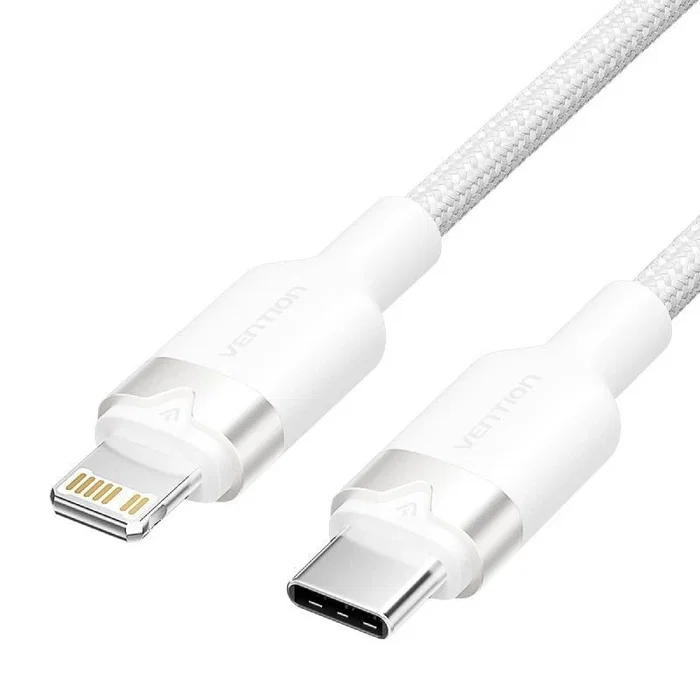 Vention Cable USB Tipo-C a Lightning macho, 27W, 480Mbps, carga rápida y transferencia de datos, 2 metros, color blanco