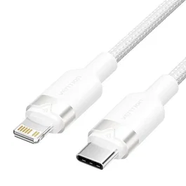 Vention Cable USB Tipo-C a Lightning macho, 27W, 480Mbps, carga rápida y transferencia de datos, 2 metros, color blanco