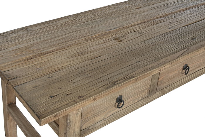 DKD Home Decor Antik China Escritorio de Madera de Olmo con 3 Cajones, 169 x 75 x 85 cm, Acabado Natural