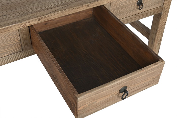 DKD Home Decor Antik China Escritorio de Madera de Olmo con 3 Cajones, 169 x 75 x 85 cm, Acabado Natural