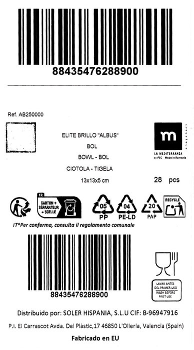 La Mediterranea Bol Albus Elite Brillo 13x13cm (Pack de 28) La Mediterranea Bol Albus Elite Brillo 13x13cm (Pack de 28)