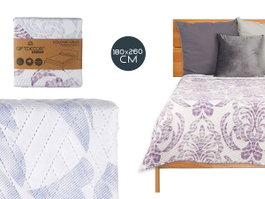 Giftdecor Colcha Cama Reversible Damascado 180x260 cm Blanco/Morado Tacto Suave 100% Poliéster (Set de 6)