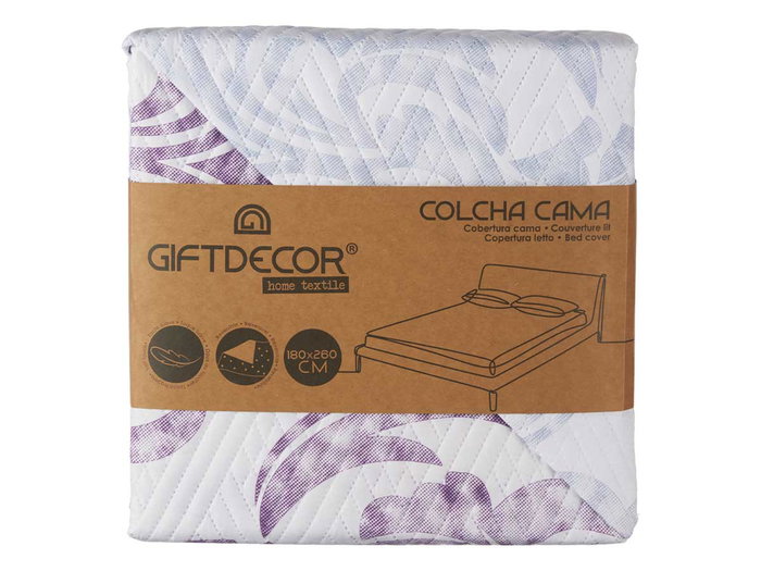 Giftdecor Colcha Cama Reversible Damascado 180x260 cm Blanco/Morado Tacto Suave 100% Poliéster (Set de 6)