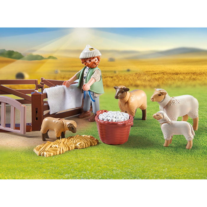 Playmobil Pastor Con Rebaño De Ovejas Country 71444, Juego De Rol, +4 Años