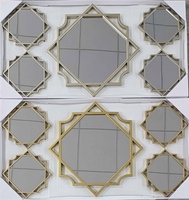 DKD Home Decor Set de 5 (4 Unidades) Espejo Árabe Geométrico Dorado Champán PP y Espejo 2 x 50 x 50 cm