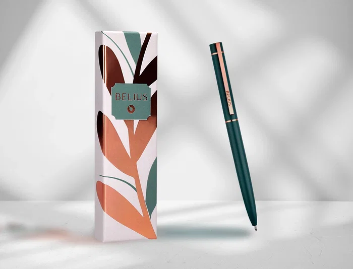Belius Bolígrafo Rose Aluminio Verde Oliva/Oro Rosa Tinta Azul Caja de Diseño Punta 1 mm