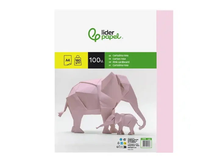 Liderpapel Cartulina A4 180g/m2 Rosa Paquete de 100 Hojas Liderpapel Cartulina A4 180g/m2 Rosa Paquete de 100 Hojas