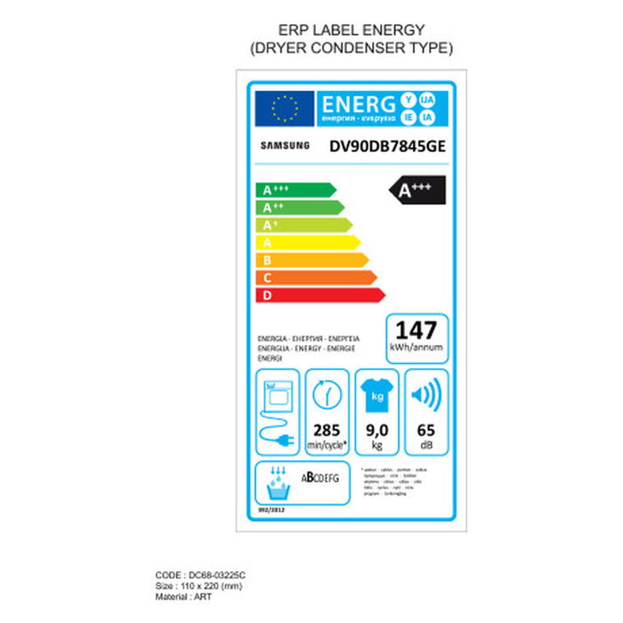 Secadora de condensación Samsung DV90DB7845GEU3 9K Blanco 9 kg
