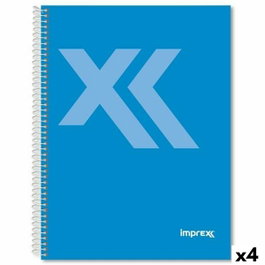 IMPREX Cuaderno Espiral Tapa Forrada A5 80H 90gr 4x4 Azul (Set de 4)
