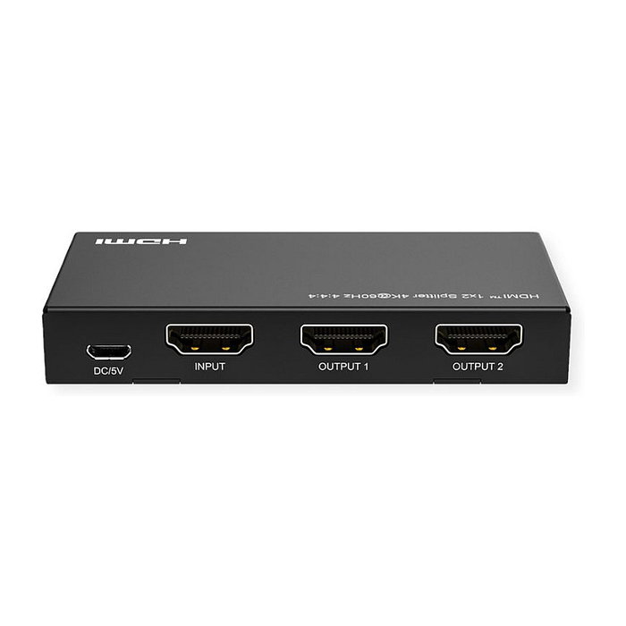 VALUE Splitter HDMI 2 Puertos 14.99.3583 - Divisor 1 Entrada 2 Salidas 4K Ultra HD 60Hz HDR HDCP 2.2, 12 Bit, Negro, Plug and Play